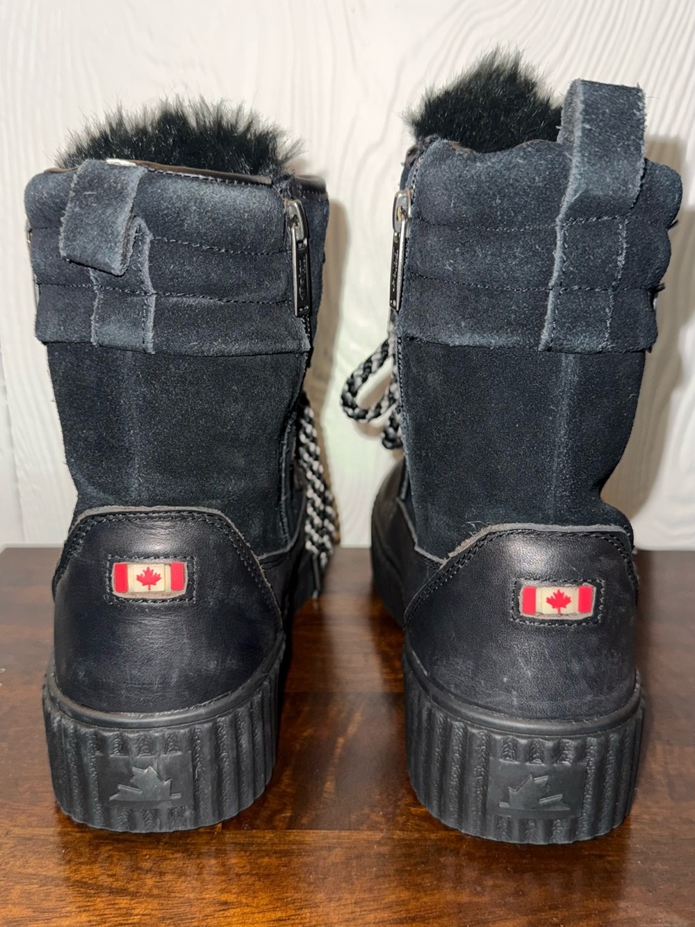 Pajar Black Faux Fur Lace-Up Platform Ankle Boots - Picture 8 of 9